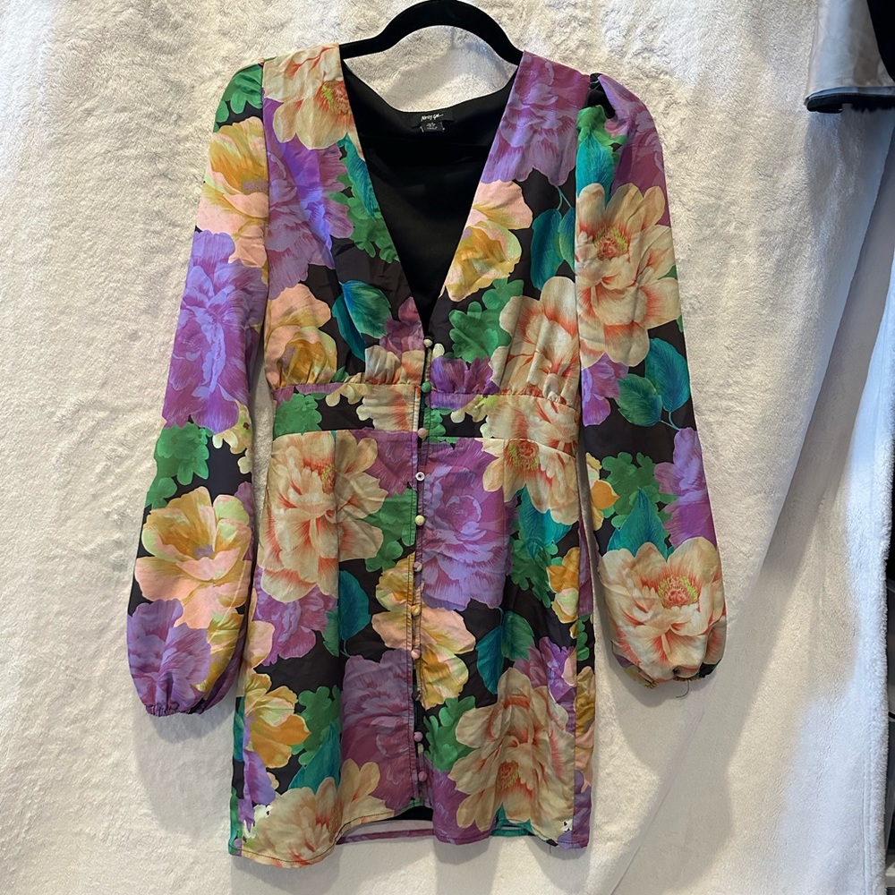 Graphic Floral Button Dress